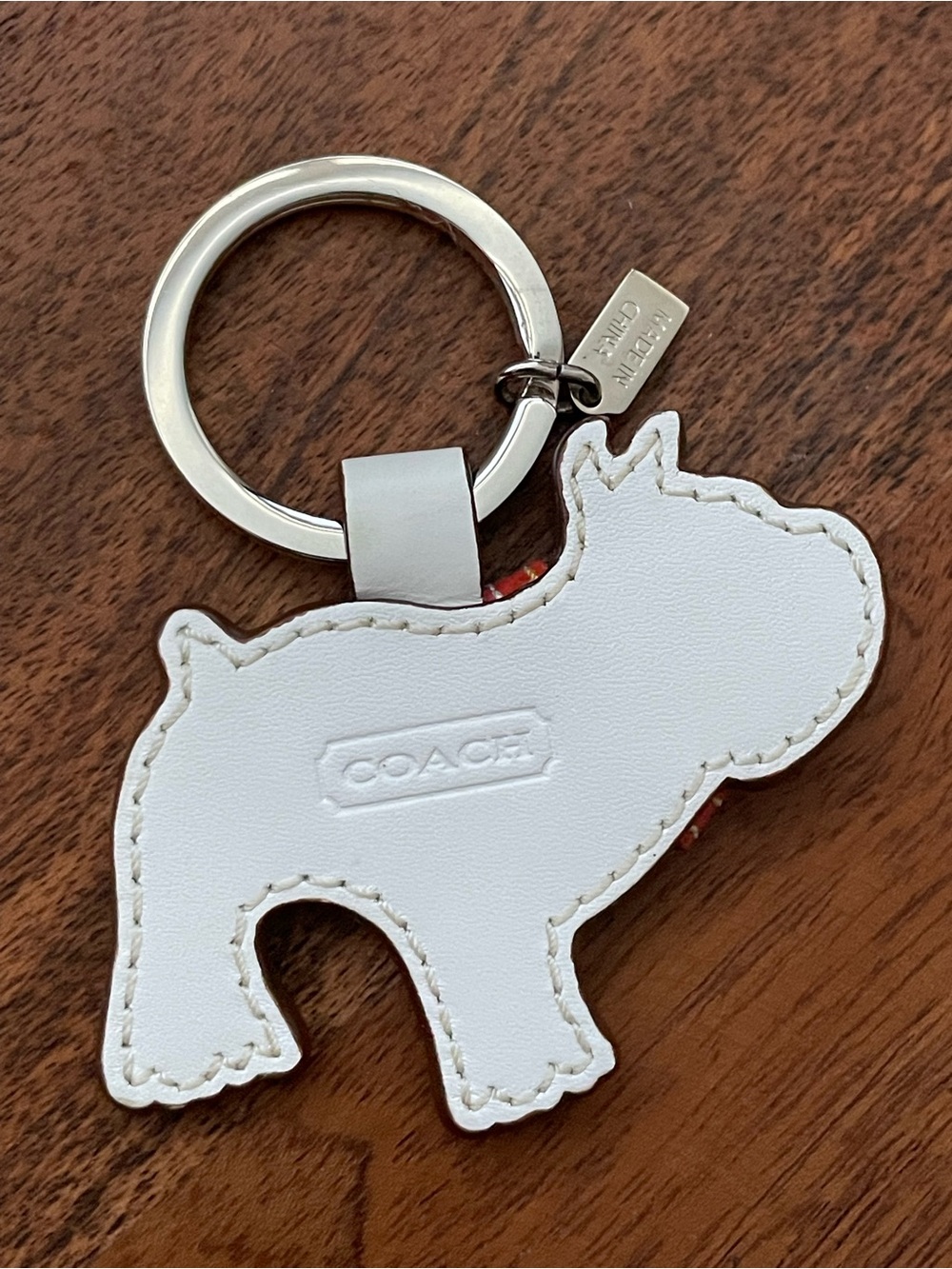 COACH Brown & White Leather Bulldog Bag Charm - Picture 5 of 6